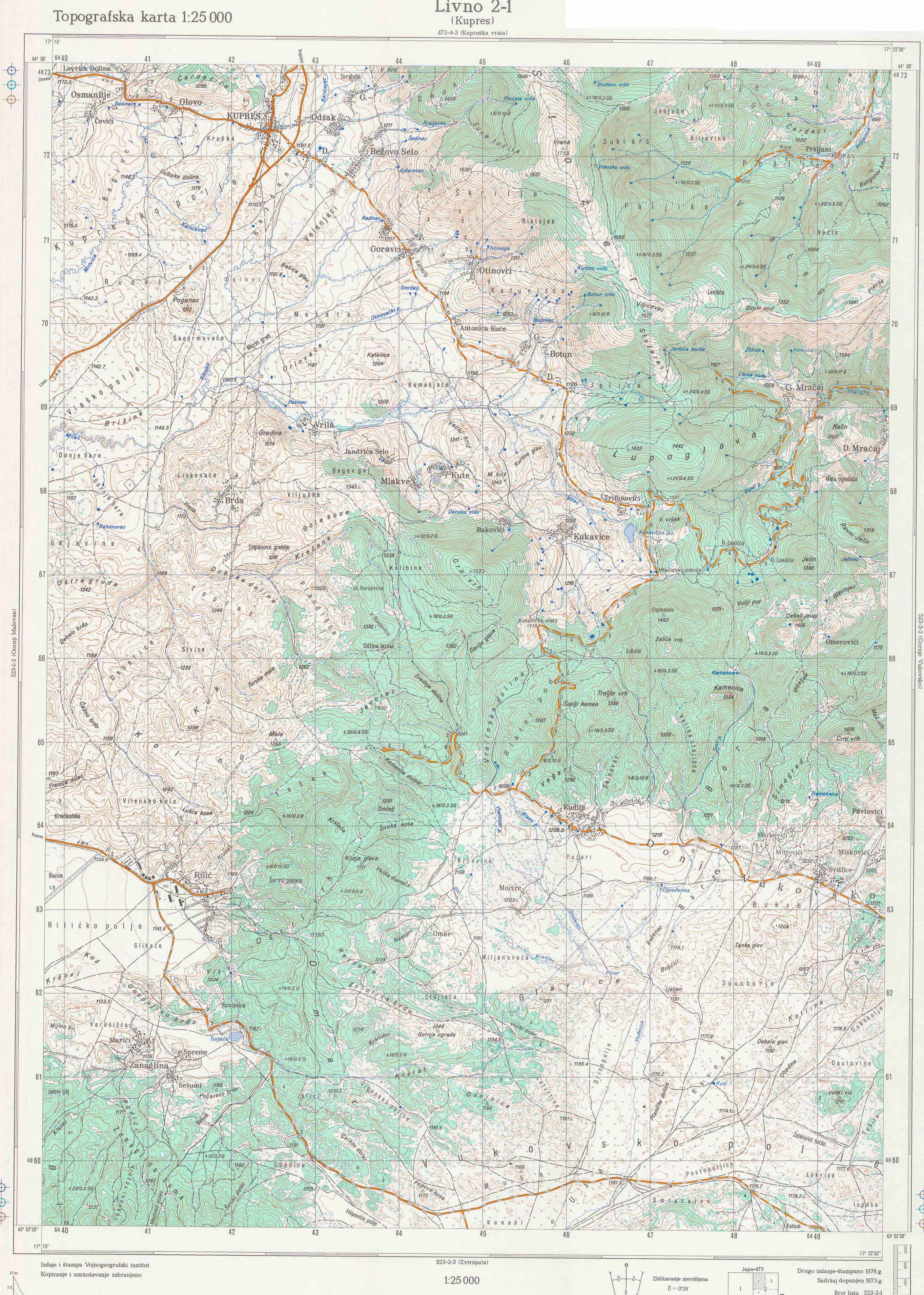  topografska karta BiH 25000 JNA  Kupres